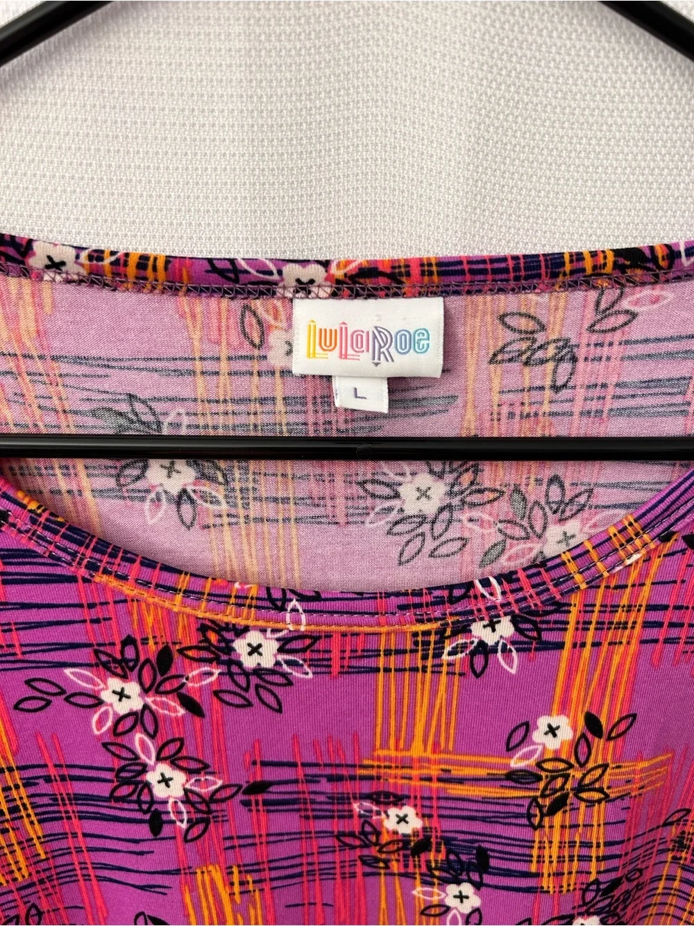 LuLaRoe Purple Floral Plaid Long‎ Sleeve Dress